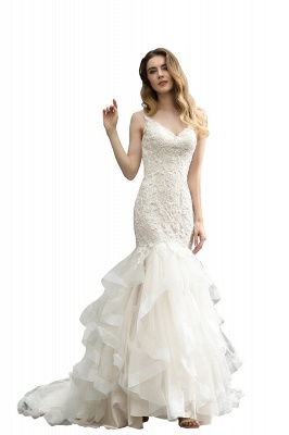 Cheap Floor Length Mermiad Sweetheart Lace Wedding Dresses_3