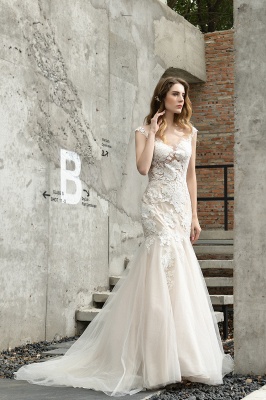Gorgeous Floor Length  Lace Tulle Wedding Dresses Mermaid_8