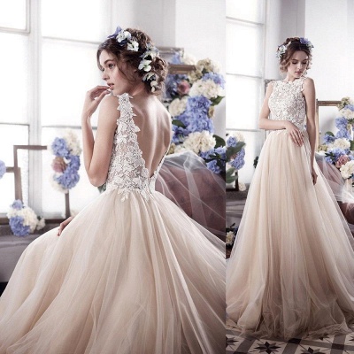 Vintage Tulle Appliques Bridal Gowns Sleeveless Romantic Wedding Dresses_4