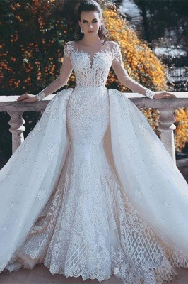 Vintage Long Lace 2021 Overskirts Mermaid Wedding Dresses_2