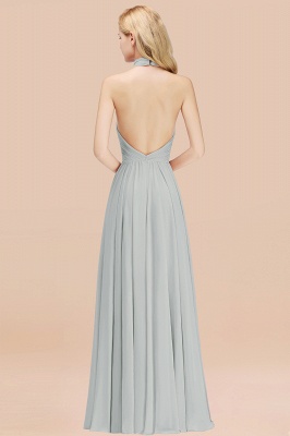 A-line Halter Fashion Sleeveless Floor-length Chiffon Backless Bridesmaid Dress_2