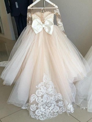 Cute Jewel Long Sleeve Lace A Line Flower Girl Dresses | Princess Party Dress_5