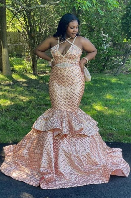 Halter Gold Slim Mermaid Prom Dress_2
