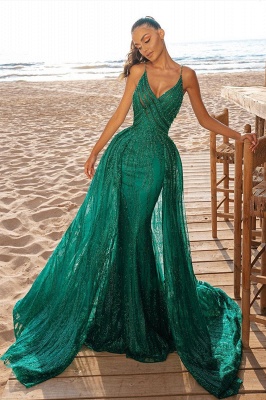 Mermaid Prom Party Dress V-Neck Sequined Evening Gowns Sweep/Trumpet Train