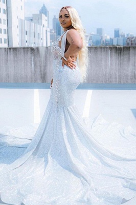Glitter V-Neck affordable plus size prom dresses mermaid Evevning dress_2