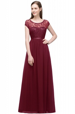 Lace Sleeves Short Floor-length Bridesmaid A-line Dresses with Sash_1
