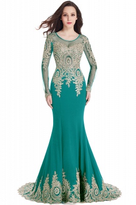 Elegant Lace Appliques Mermaid Prom Dresses | Sheer Neck Long Sleeves Evening Dresses BM0113_10
