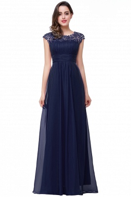 Long Chiffon Lace Open Back A-line Beaded Capped-Sleeves Party Dresses_3