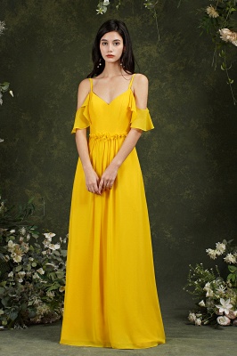 Charming Yellow Sweetheart Spaghetti Straps A-Line Backless Bridesmaid Dress With Pockets_7
