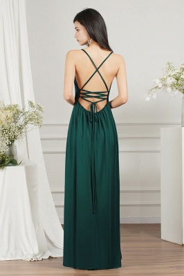Modest V-neck Backless A-line Floor-length Ruffles Prom Dress With Split_5