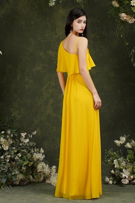 Unique Yellow Spaghetti Straps Flower A-line Split Bridesmaid Dress With Pockets_8