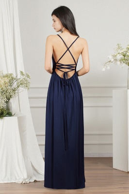 Modest V-neck Backless A-line Floor-length Ruffles Prom Dress With Split_10