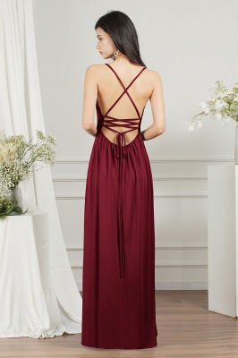 Modest V-neck Backless A-line Floor-length Ruffles Prom Dress With Split_8