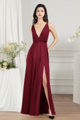 Modest V-neck Backless A-line Floor-length Ruffles Prom Dress With Split_7
