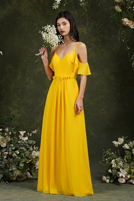 Charming Yellow Sweetheart Spaghetti Straps A-Line Backless Bridesmaid Dress With Pockets_4