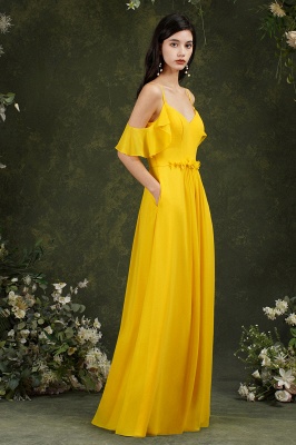 Charming Yellow Sweetheart Spaghetti Straps A-Line Backless Bridesmaid Dress With Pockets_5