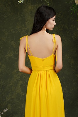 Simple Yellow Spaghetti Straps Floor-length A-Line Split Pockets Bridesmaid Dress_7
