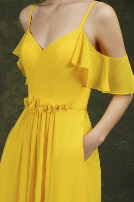 Charming Yellow Sweetheart Spaghetti Straps A-Line Backless Bridesmaid Dress With Pockets_10
