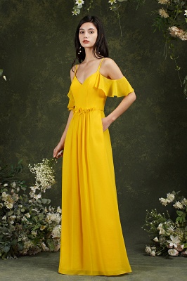 Charming Yellow Sweetheart Spaghetti Straps A-Line Backless Bridesmaid Dress With Pockets_3