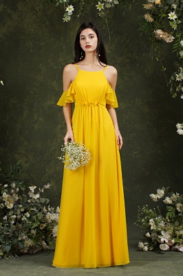Stunning A-Line Off-the-Shoulder Chiffon Ruffles Bridesmaid Dress With Pockets_5