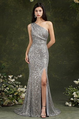 Charming Mermaid One Shoulder Sequins Bridesmaid Dress With Side Slit