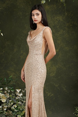 Shiny Scoop Neck Backless Sequins Mermaid Bridesmaid Dress With Side Slit_7