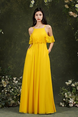 Stunning A-Line Off-the-Shoulder Chiffon Ruffles Bridesmaid Dress With Pockets_2