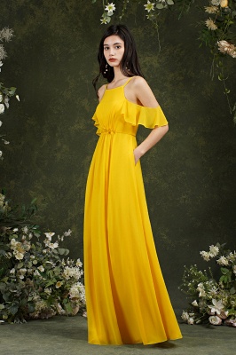 Stunning A-Line Off-the-Shoulder Chiffon Ruffles Bridesmaid Dress With Pockets_3