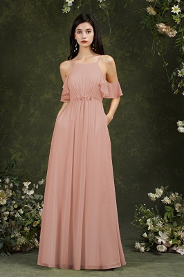 Stunning A-Line Off-the-Shoulder Chiffon Ruffles Bridesmaid Dress With Pockets_1