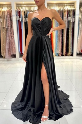 Charming Black Strapless Sweetheart Sleeveless Floor-Length Sleeveless Prom Dresses_2