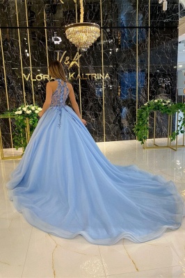 Elegant Halter Sleeveless Beading Floor Length Tulle Prom Dress_3