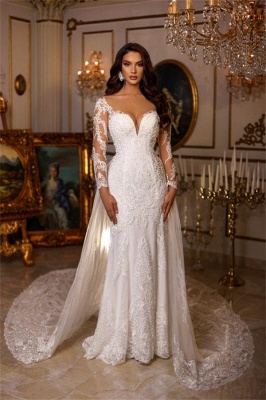 Charming Sweetheart Floor Length Long Sleeves Wedding Dress with Ruffles