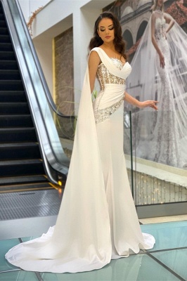 Chic White One Shoulder Sequins Mermaid Stretch Satin Prom Dress_2