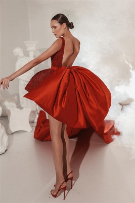 Trendy Red Hi-Lo Beading Sleeveless Homecoming Dress Prom Dress_2