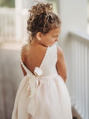 Jewel Neck Ivory Flower Girl Dress Sleeveless Formal Kids Dress for Party_7