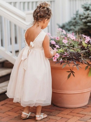 Jewel Neck Ivory Flower Girl Dress Sleeveless Formal Kids Dress for Party_4