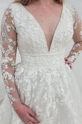 Charming Long Sleeves V-Neck Garden Lace A-Line Wedding Dress_6
