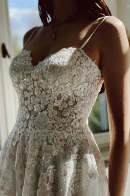Charming Garden Spaghetti Straps A-Line Lace Wedding Dress_3