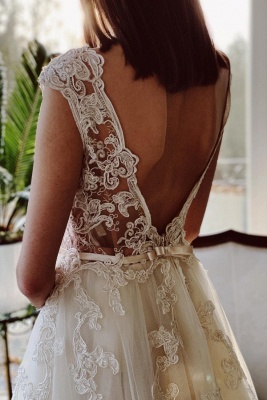 Charming Ivory A-Line Floor Length V-Neck Garden Lace Wedding Dress_3