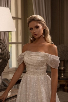 Noble Strapless Capsleeves A-line Light Silk-Like Wedding Dresses_3