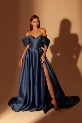 Gorgeous Sweetheart Off the Shoulder Satin Prom Dress with Ruffles_1