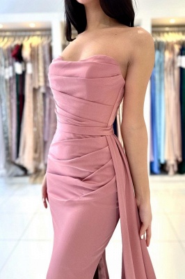 Sexy Pink Floor Length Tiered Strapless Prom Dress with Ruffles_6