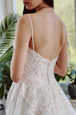 Charming Garden Spaghetti Straps A-Line Lace Wedding Dress_5