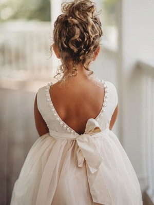 Jewel Neck Ivory Flower Girl Dress Sleeveless Formal Kids Dress for Party_6