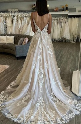 Sleeveless A-Line Floor Length Spaghetti Straps Wedding Dress_2