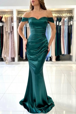 Charming Green Off the Shoulder Floor Length Sweetheart Prom Dress with Ruffles_1