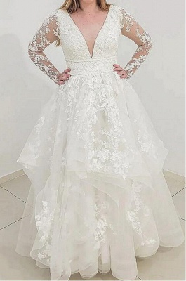 Charming Long Sleeves V-Neck Garden Lace A-Line Wedding Dress_3