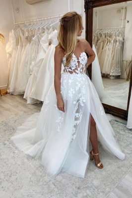 Charming Floor Length Sweetheart Front Slit A-Line Wedding Dress