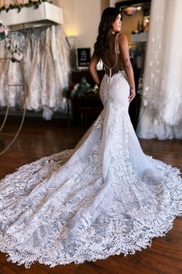 Charming Sleeveless Spaghetti Straps Floor Length Mermaid Wedding Dress_2