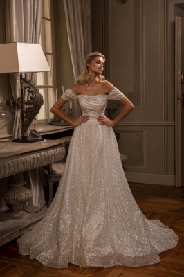 Noble Strapless Capsleeves A-line Light Silk-Like Wedding Dresses